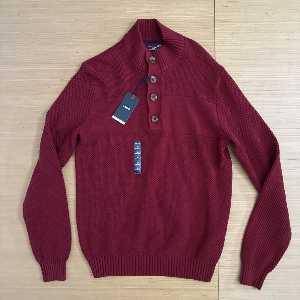 IZOD Men's Size M Biking Red Premium Essentials Button Long Sleeve Sweater New
